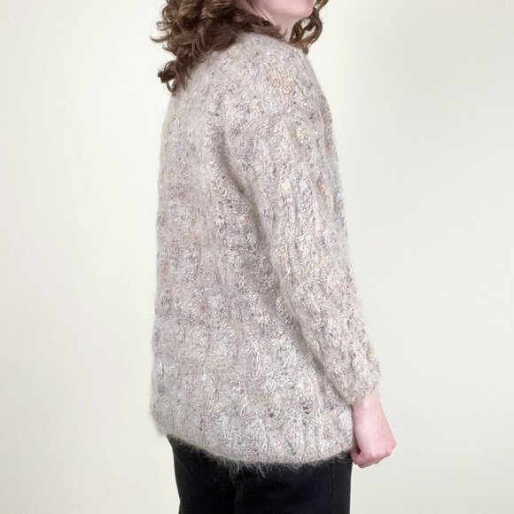 Vintage Hand Made Cable Knit Mohair Wool Cardigan Sweater Oversized Chunky Cozy - Picture 4 of 8